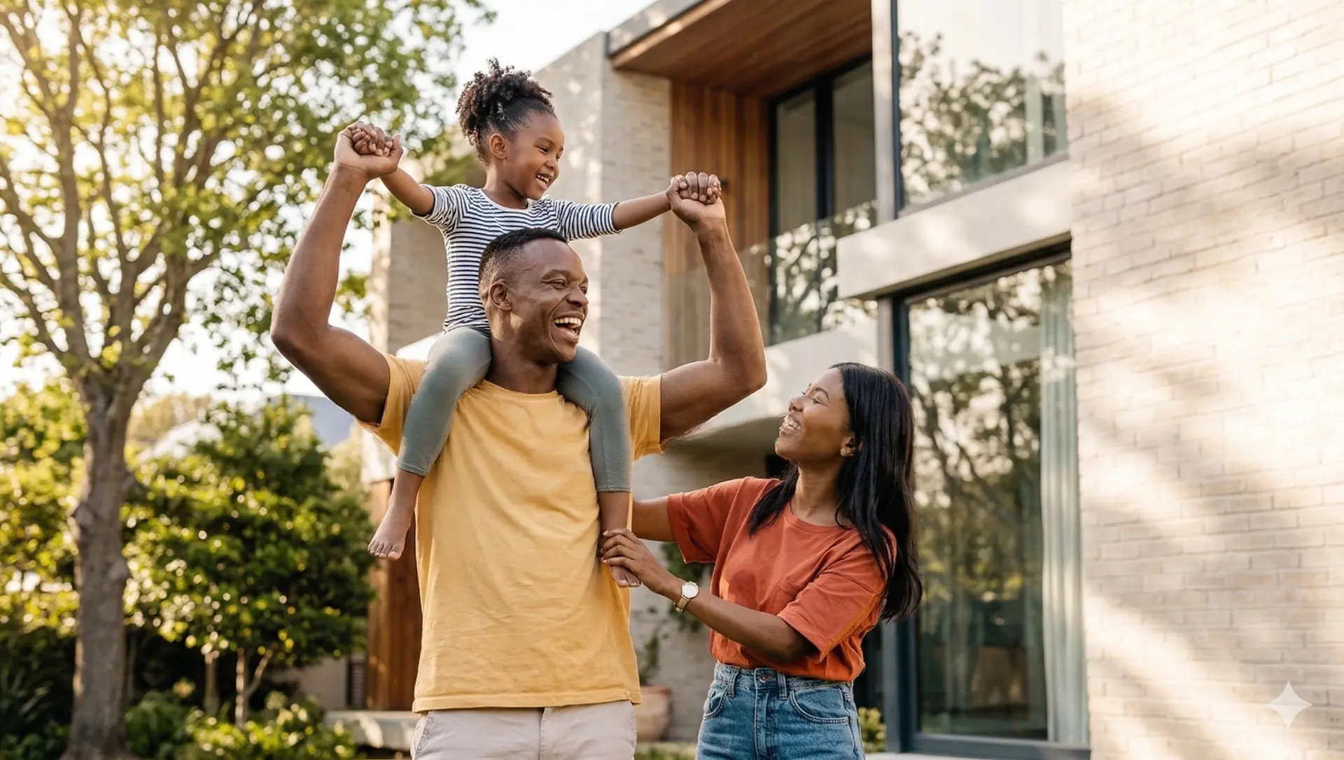 Famille devant leur propriété