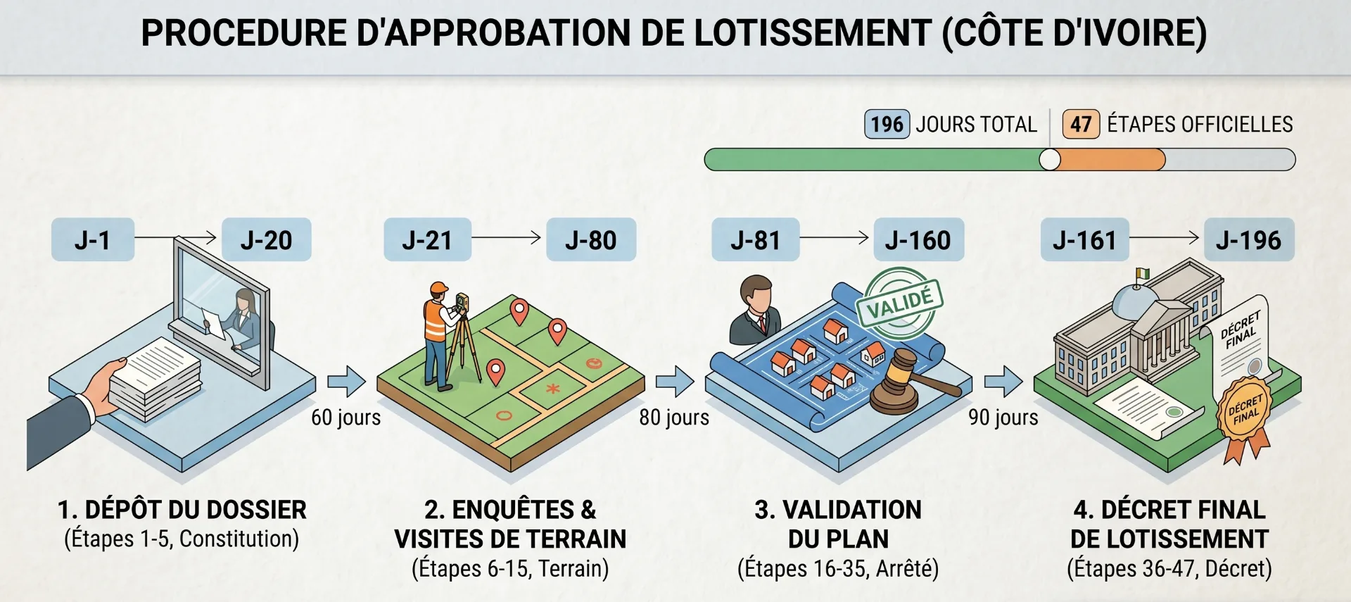 Procédure d'approbation d'un lotissement en Côte d'Ivoire : les 47 étapes officielles (196 jours)