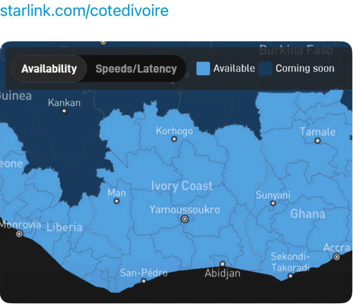 Starlink en Côte d'Ivoire : prix, couverture et comparaison avec la fibre
