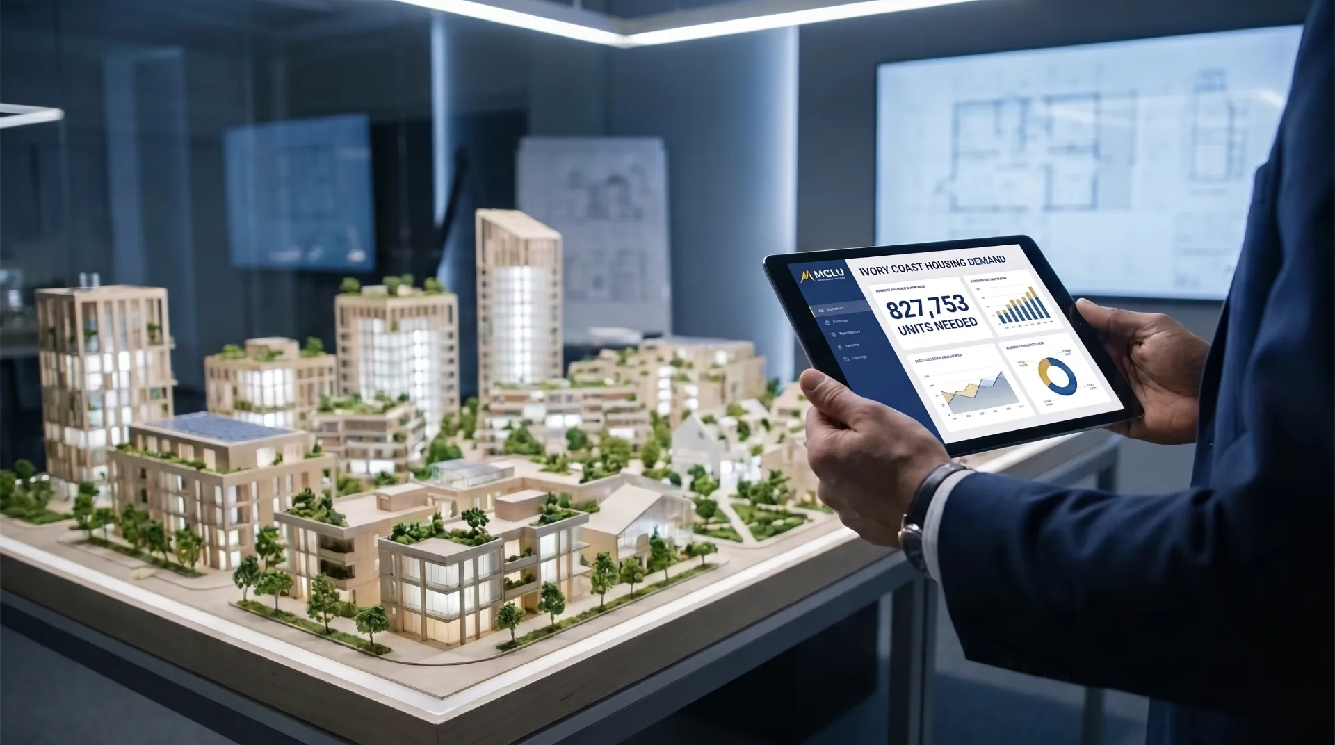 Graphique Capital Foncier illustrant le déficit de 827 753 logements en Côte d'Ivoire — source : annuaire MCLU 2018-2023