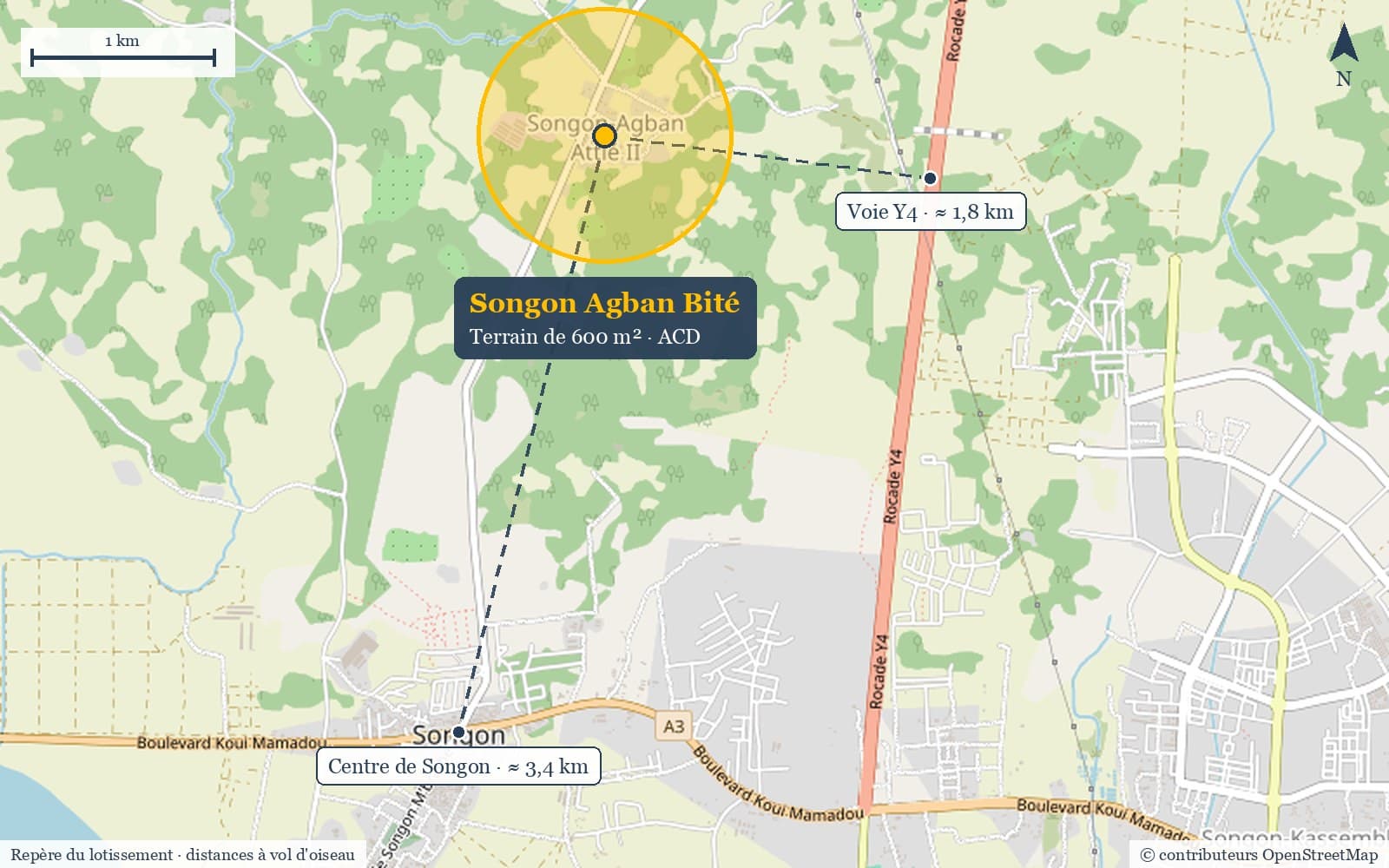 Photo du terrain Terrain de 600 m² avec ACD à Songon Agban à Songon Agban, lotissement Songon Agban Bité, secteur de la Y4